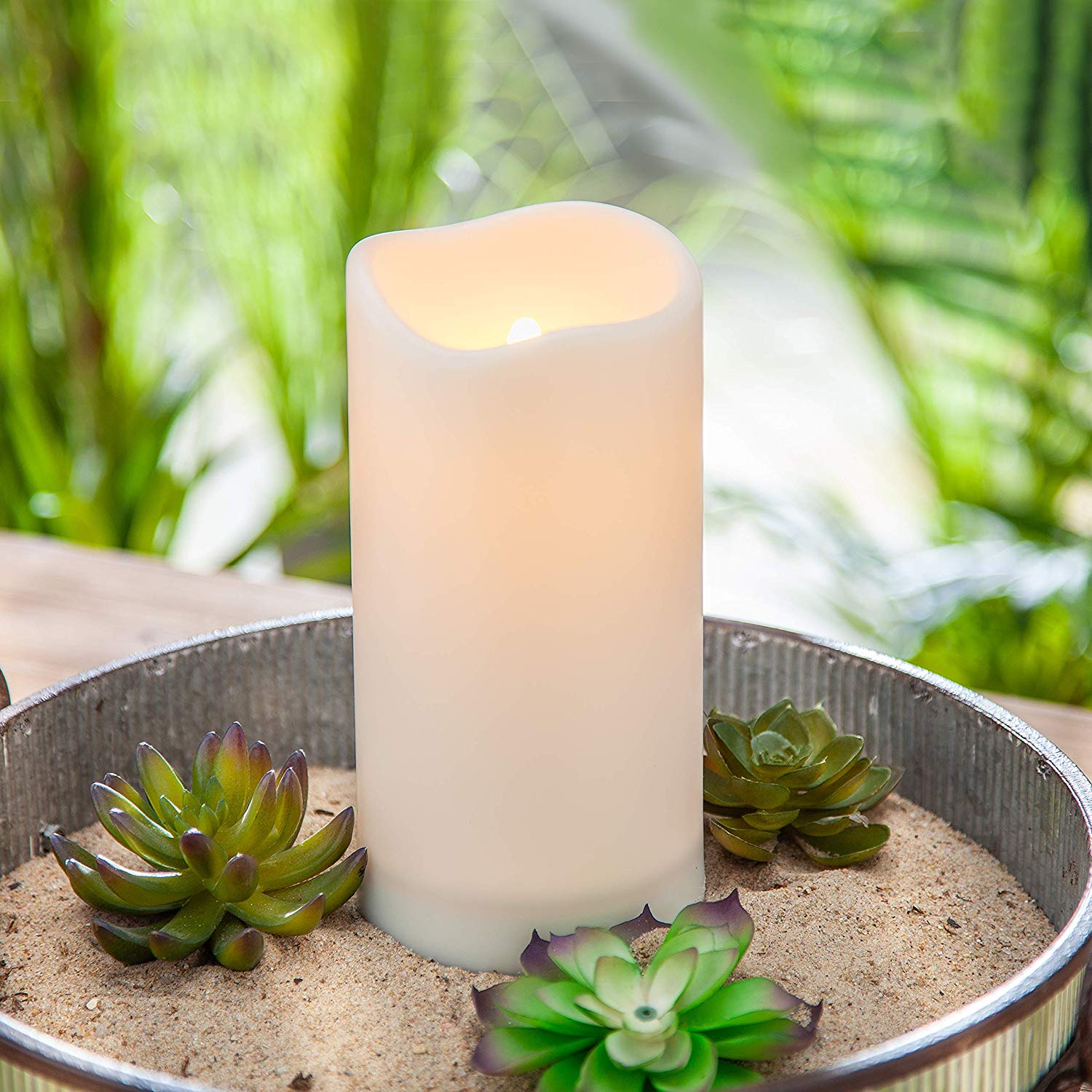 Illuminated Garden Solar Outdoor Resin Candle 4 x 8 Inch White